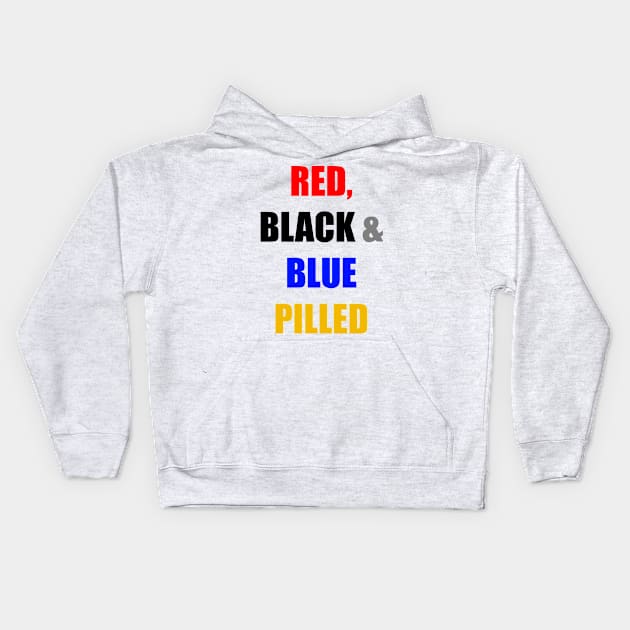 RED, BLACK & BLUE PILLED Kids Hoodie by DMcK Designs